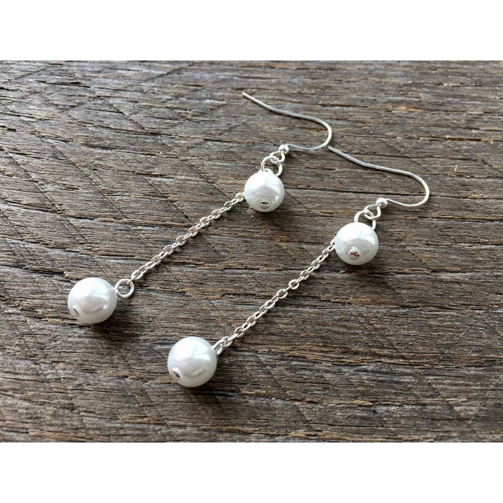 Long Pearl Earrings, Simple Drop Earrings, Delicate Bridal Gift on Silver